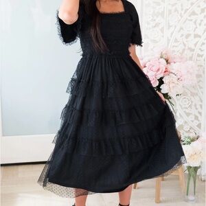 Polagram Black Layered Midi Dress
